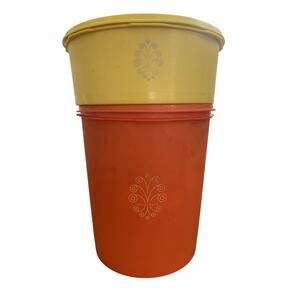 Vintage Set Orange/Yellow Tupperware Servalier Stacking Canisters 1204/805